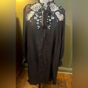 NWT Le Gali Black Dress with White Embroidery
